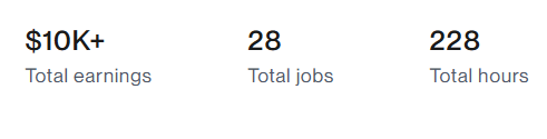 $10K+ earnings, 28 jobs, 228 hours
